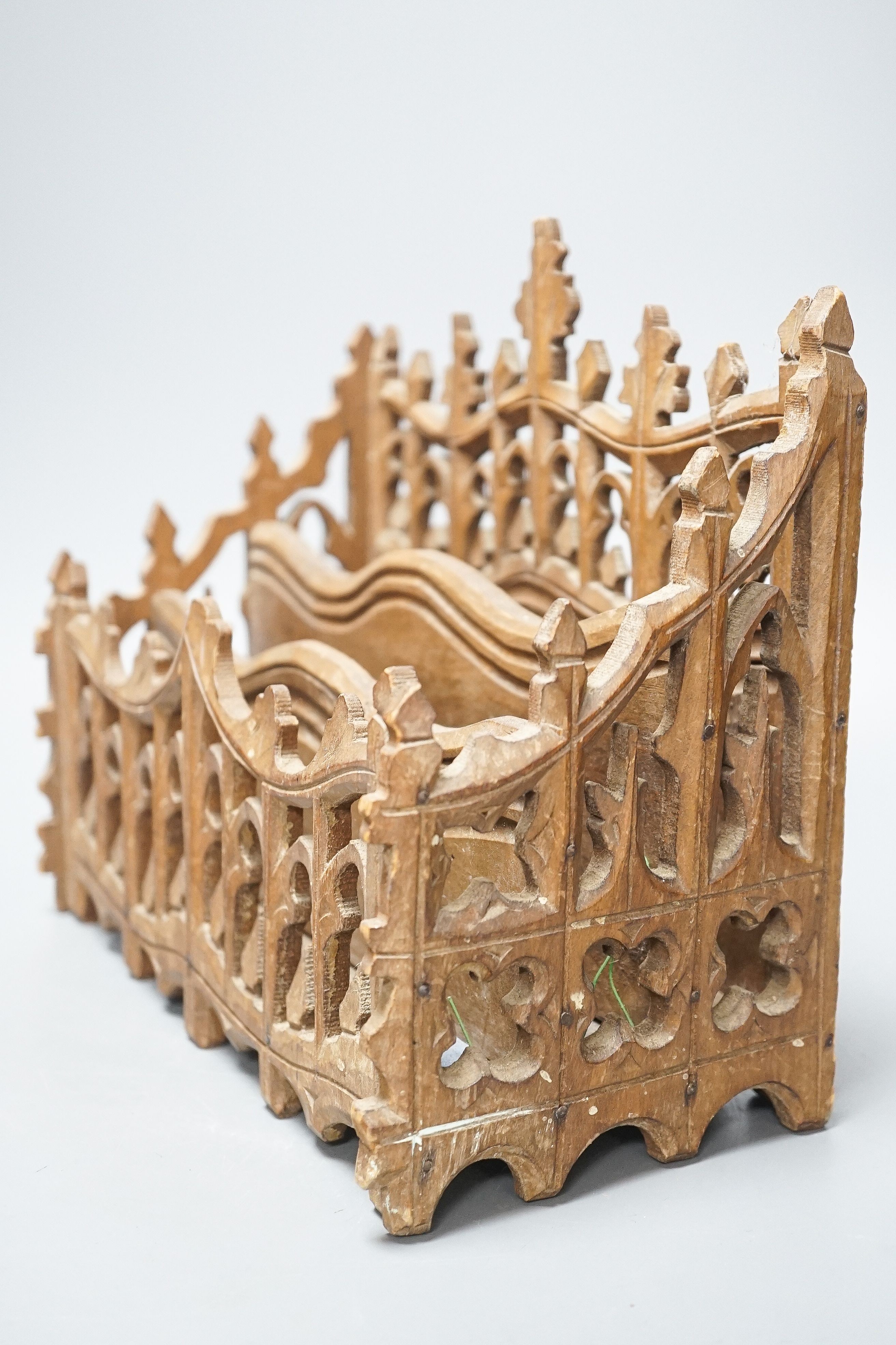 An Ivory mounted fruitwood box and a gothic style letter rack 25cm